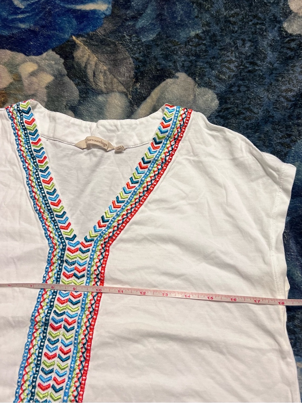 Soft Surroundings White Top with Multicolor Embroidered Trim - Picture 3 of 4